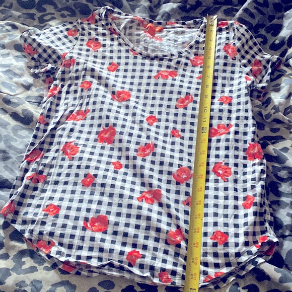 Checkered Gingham Plaid Floral Print Scoop Neck Bottom Black White Large Medium - Picture 3 of 3